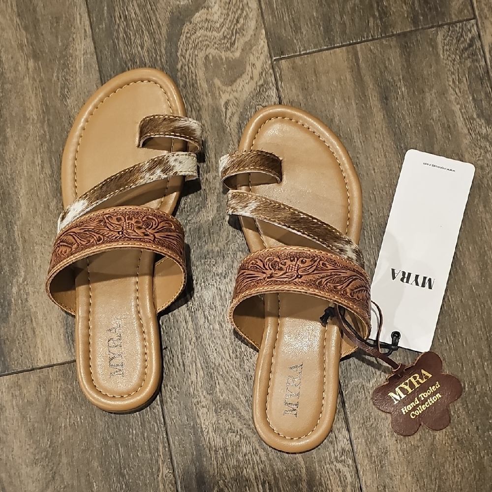 Myra Bag Brown and Cream Sandals